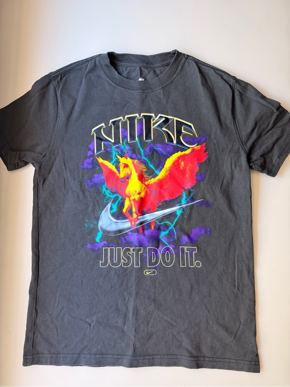 Nike Black Graphic Tee with Neon Pegasus kids large - Picture 1 of 3